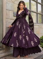 Pure Muslin Dark  Purple Party Wear Printed Readymade Anarkali Suit